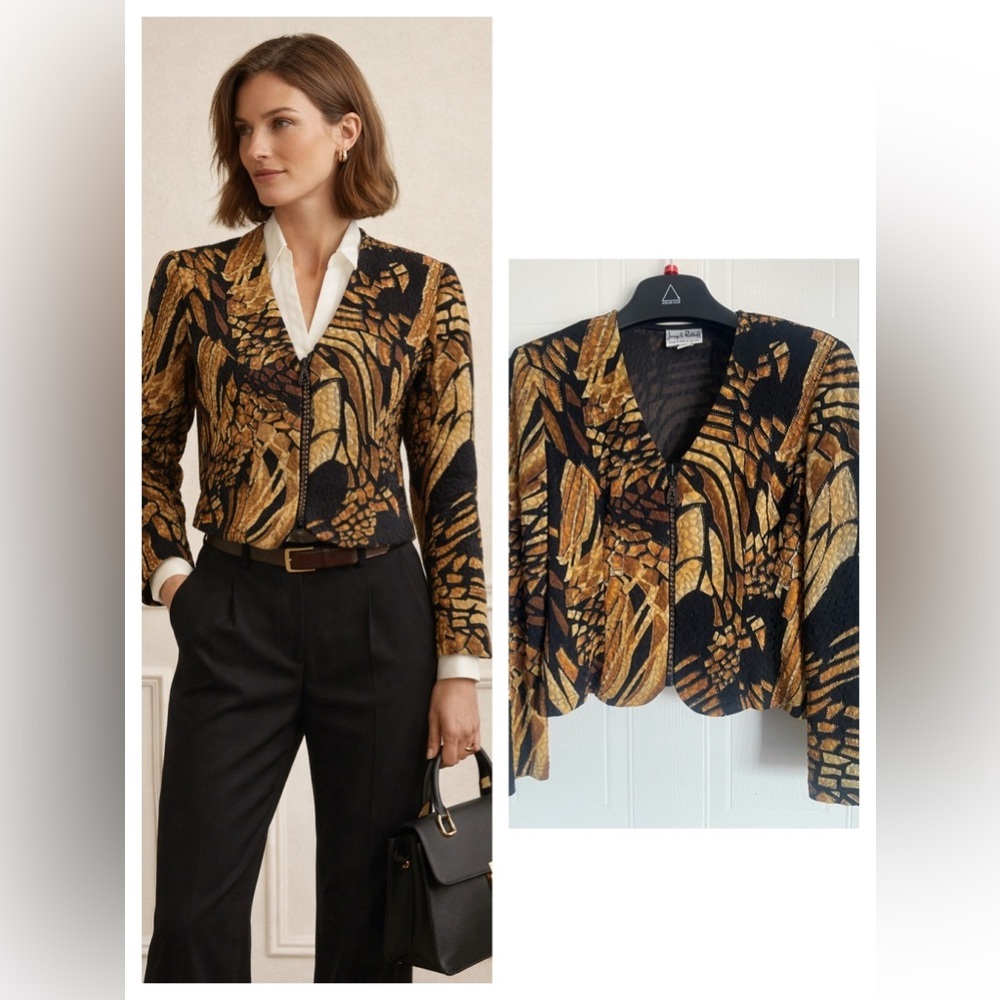 Joseph Ribkoff Burnout Blazer Black Gold Sz 10